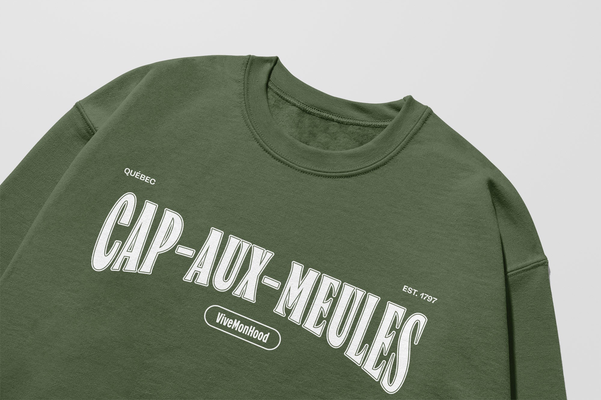 Mon Crew Confort - Adultes - Cap-aux-Meules - Impression en Blanc