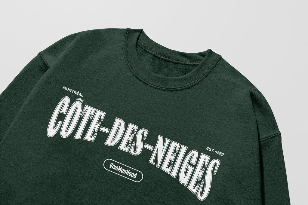 Mon Crew Confort - Adultes - Côte-des-Neiges - Impression en Blanc