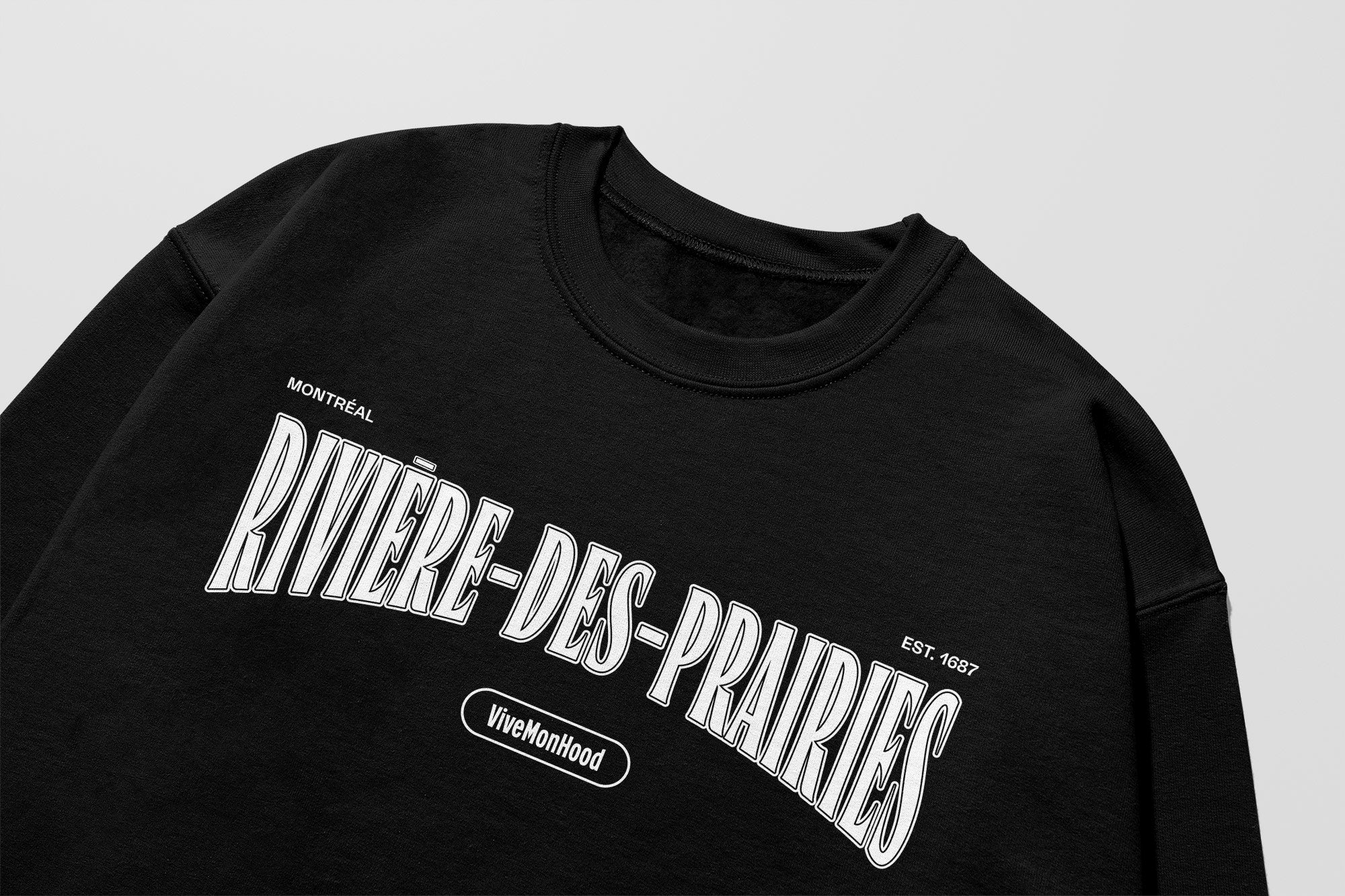 Mon Crew Fit - Adultes - Riviere-Des-Prairies - Impression en Blanc